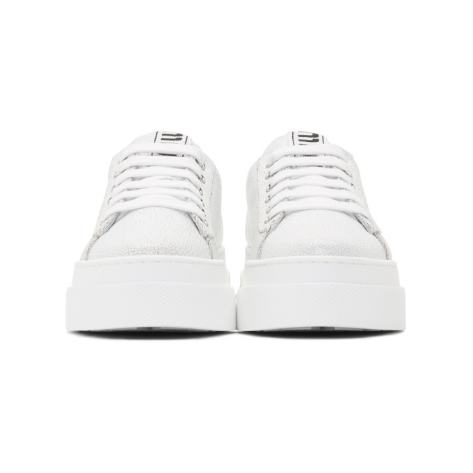 Miu Miu White Crystal Crackle Platform Sneakers Miu Miu