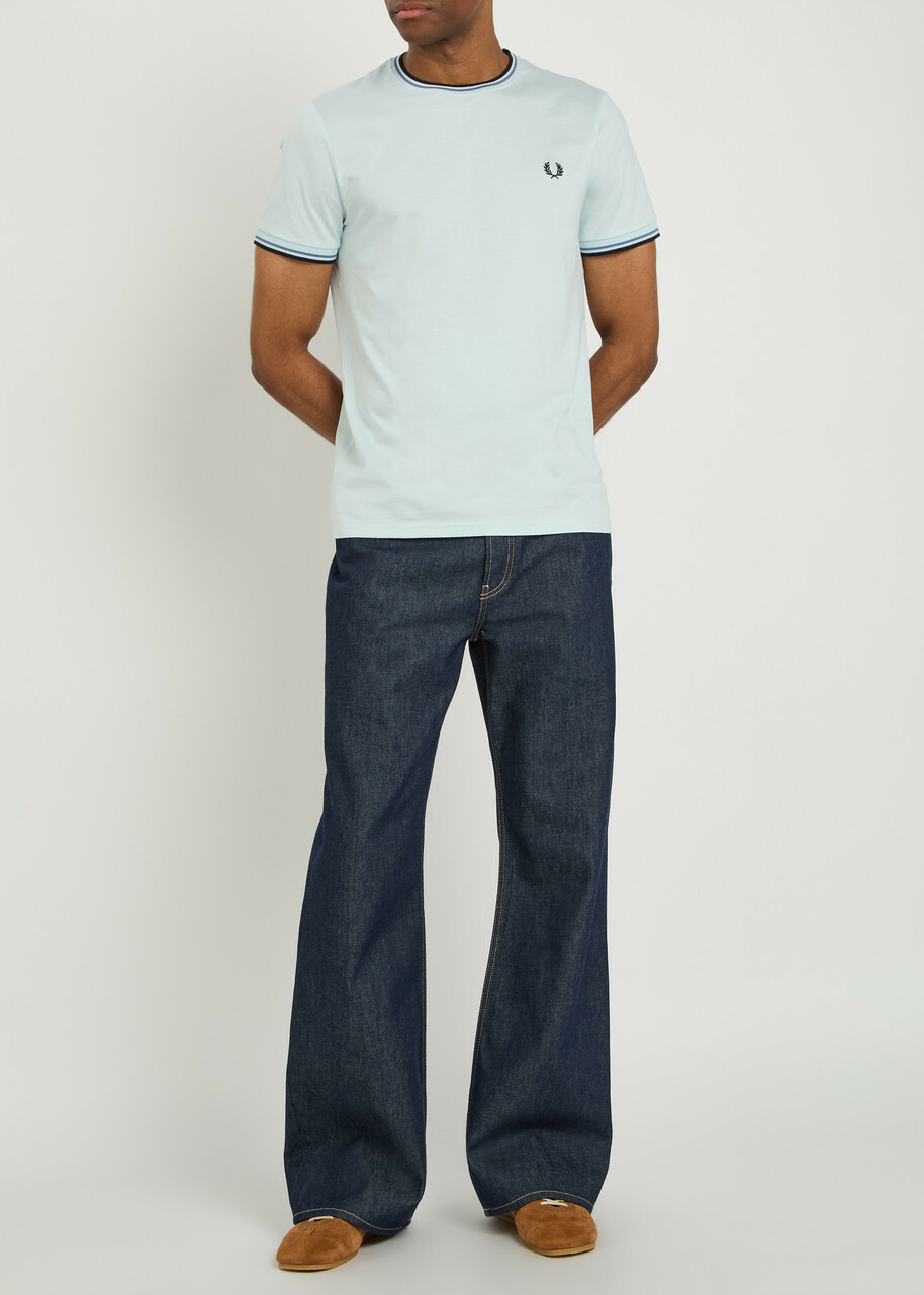 Fred Perry Logo-embroidered Cotton T-shirt Light Blue