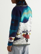 Alanui - Arctic Surfers Shawl-Collar Fringed Cashmere Jacquard Cardigan - Blue