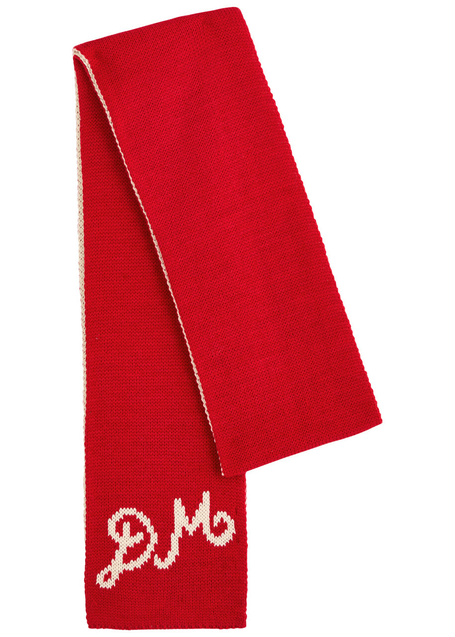 Damson Madder Logo-intarsia Knitted Scarf - Red - One Size