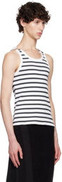 Jean Paul Gaultier White & Navy 'The Strapped Marinière' Tank Top
