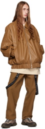 A. A. Spectrum Brown Coasted Faux-Leather Bomber Jacket