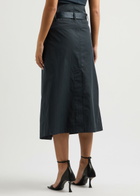 Helmut Lang Belted Cotton-blend Midi Wrap Skirt Navy