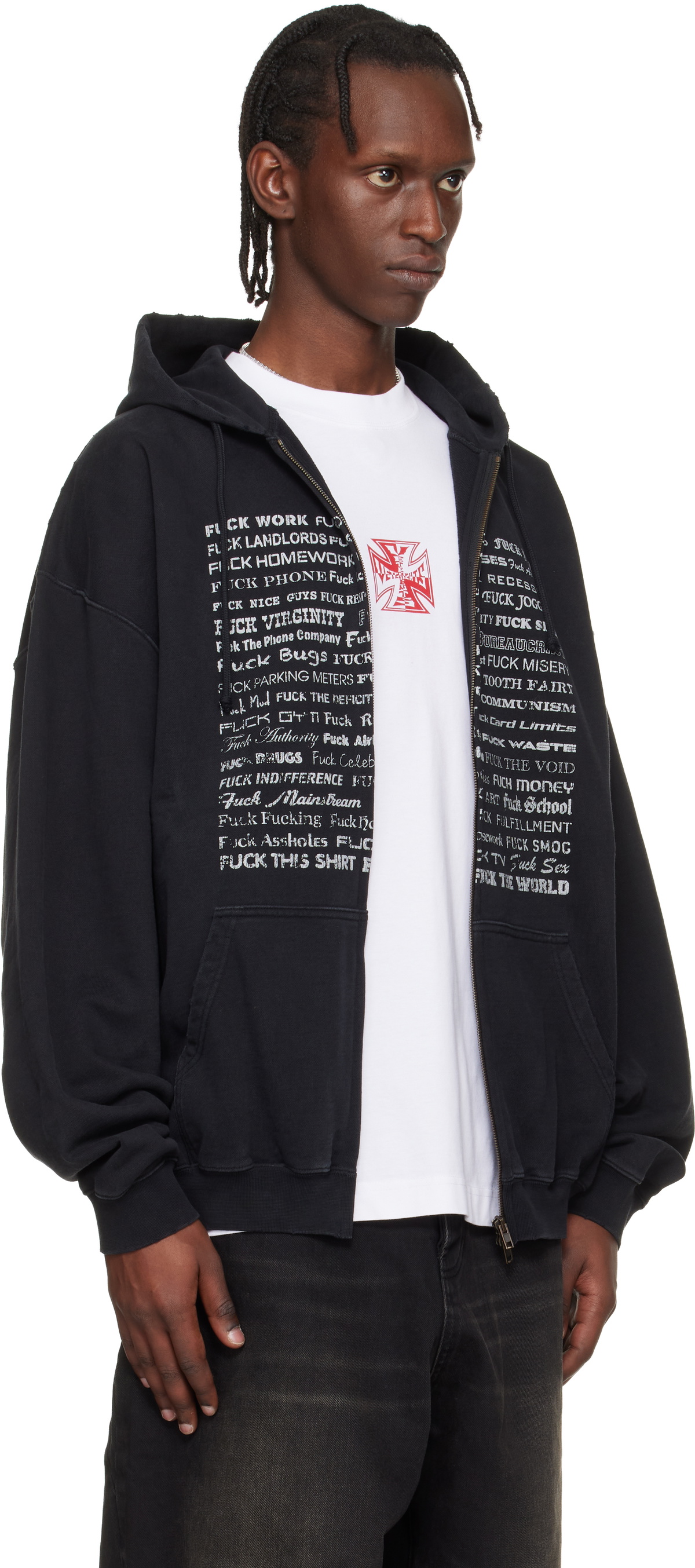 VETEMENTS Black 'Fuck Everything' Zip-Up Hoodie