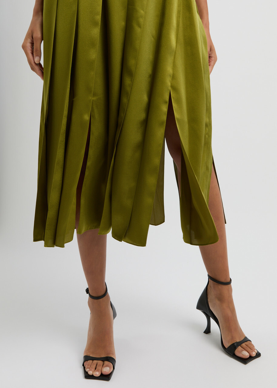 JW Anderson Pleated Crepe de Chine Midi Dress Green JW Anderson