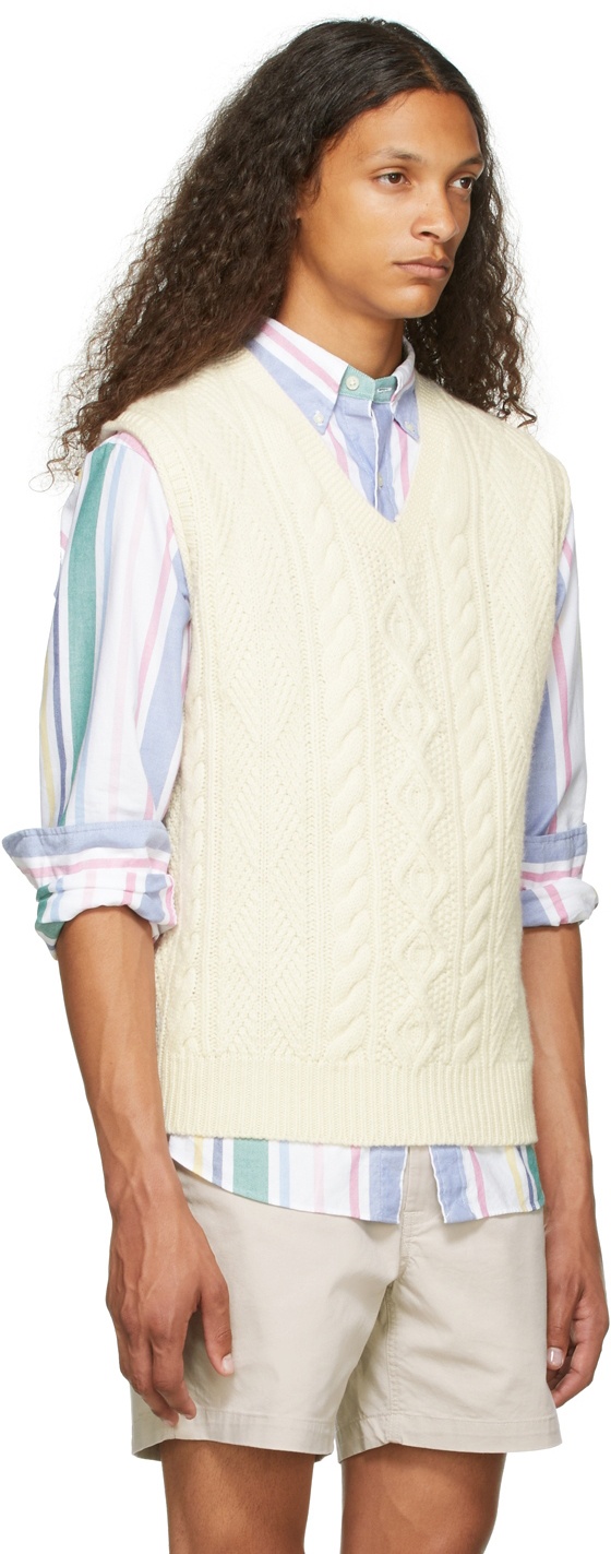 Polo Ralph Lauren Off-White Aran-Knit Wool Sweater Vest