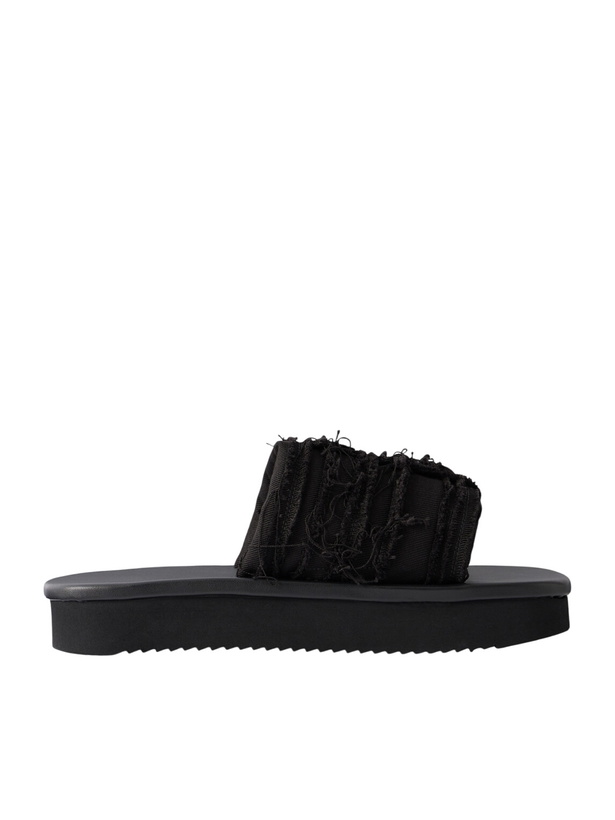 Photo: DRKSHDW by Rick Owens - Frayed Denim Slides - Black
