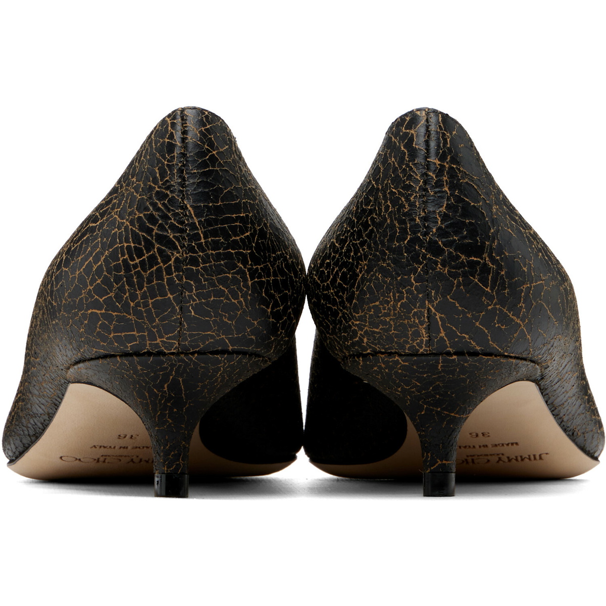 Jimmy Choo Black Amelia 35 Crackled Leather Heels