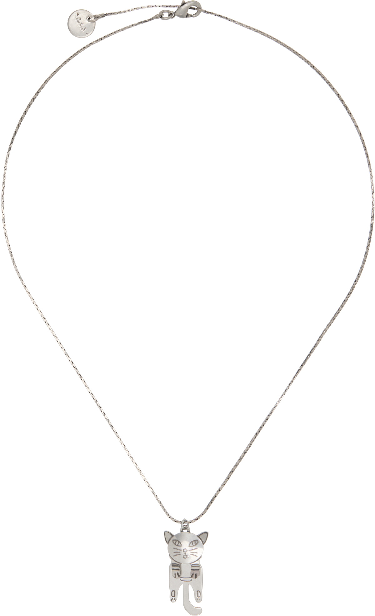 Marni Silver Cat-Shaped Pendant Chain Necklace