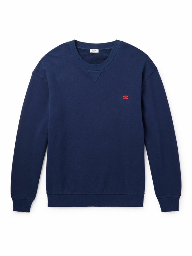Photo: CELINE - Logo-Embroidered Cotton-Jersey Sweatshirt - Blue