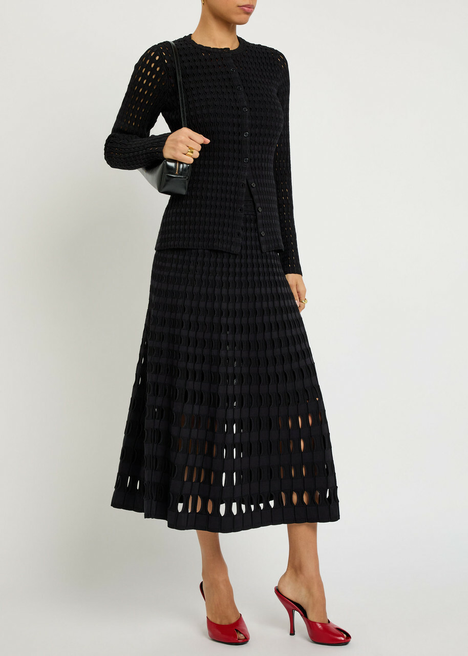 Simkhai Drue Textured Cut-out Knit Midi Skirt Black