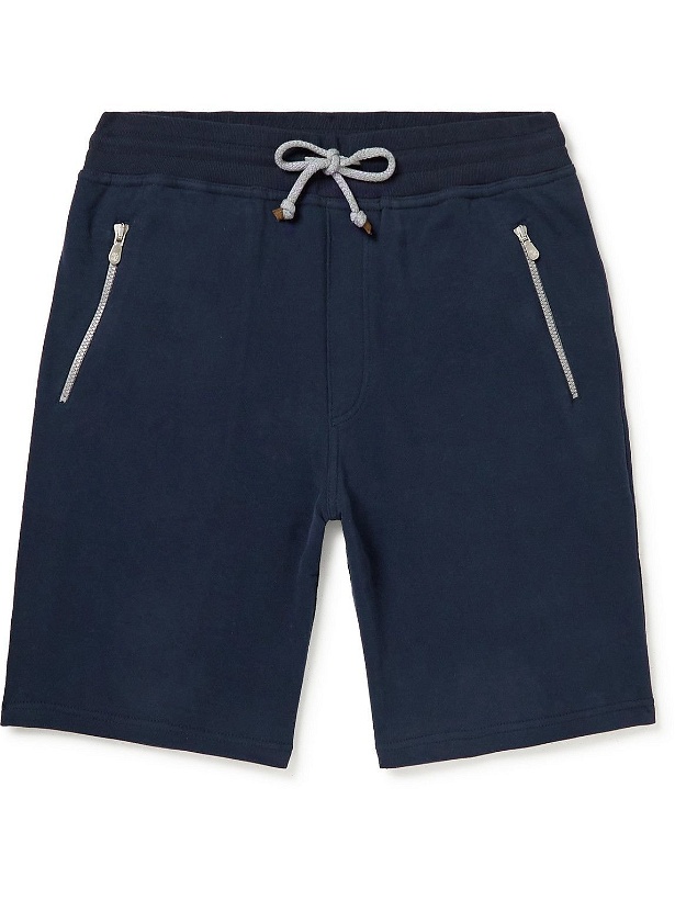 Photo: Brunello Cucinelli - Straight-Leg Cotton-Jersey Drawstring Shorts - Blue