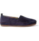 Mulo - Shearling-Lined Waxed-Suede Slippers - Blue