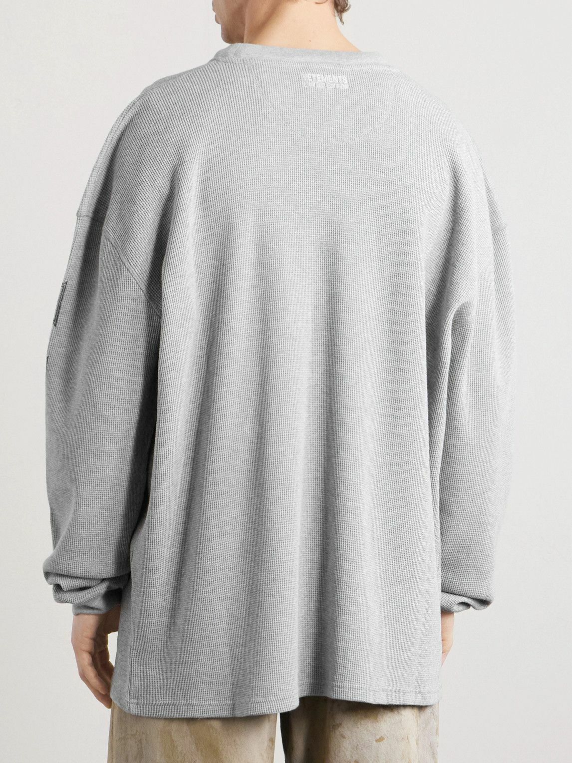 VETEMENTS - Printed Waffle-Knit Cotton Sweater - Gray