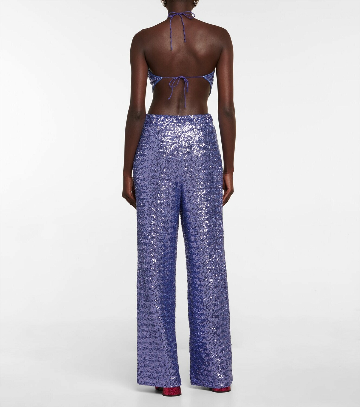 Oseree - Sequined high-rise wide-leg pants