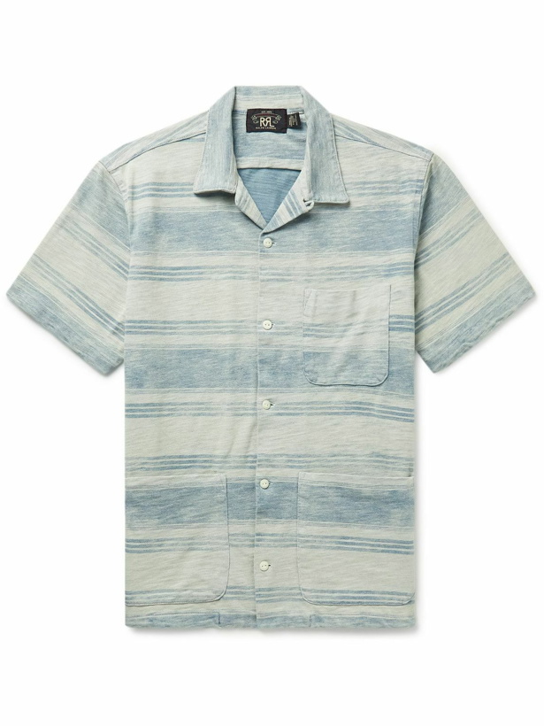 Photo: RRL - Convertible-Collar Striped Slub Cotton-Jersey Shirt - Blue