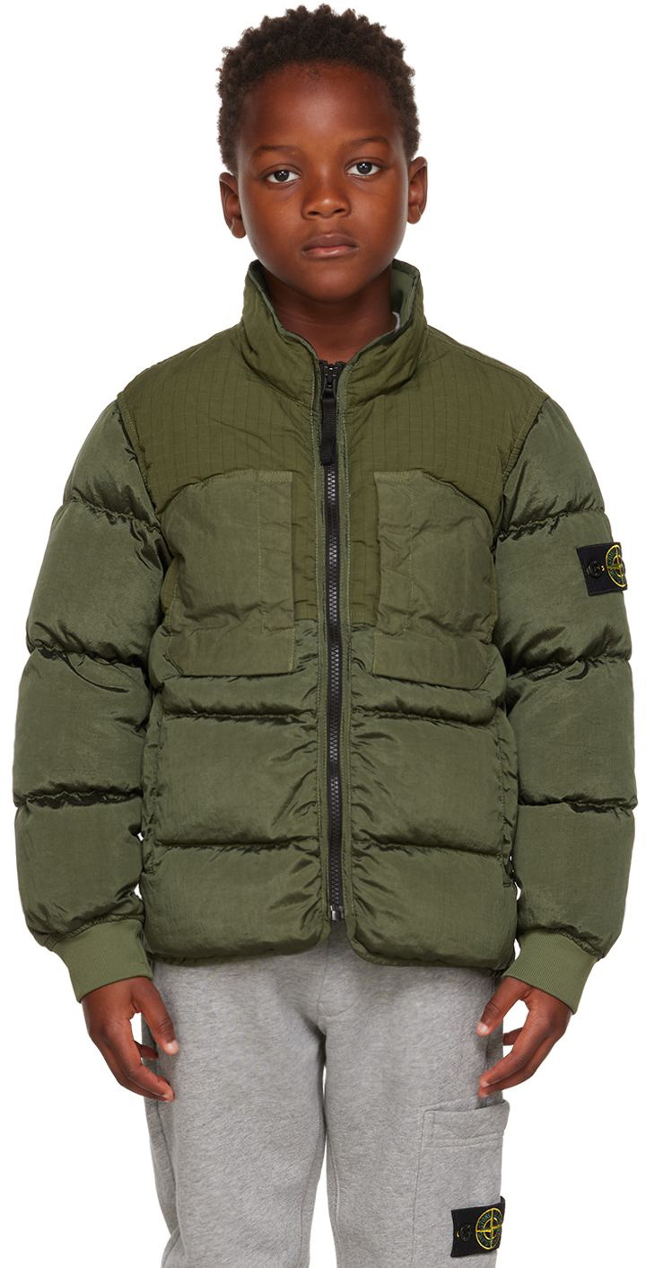 Stone Island Junior Kids Khaki Nylon Down Jacket