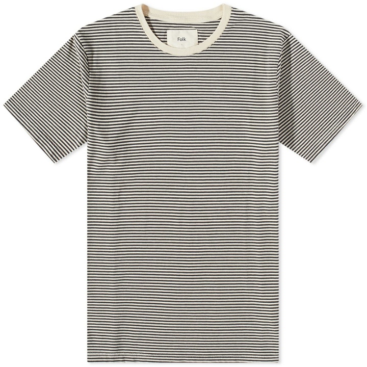 Photo: Folk Men's Stripe T-Shirt in Charcoal Ecru