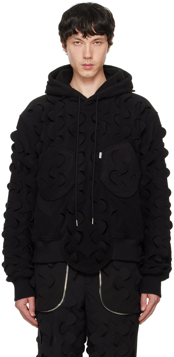 Juntae Kim Black Laser Slashed Fleece Hoodie