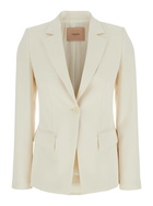 TwinSet Beige Single-breasted Jacket With Notched Revers In Viscose Blend Stretch Woman