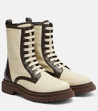 Brunello Cucinelli Leather-trimmed lace-up boots