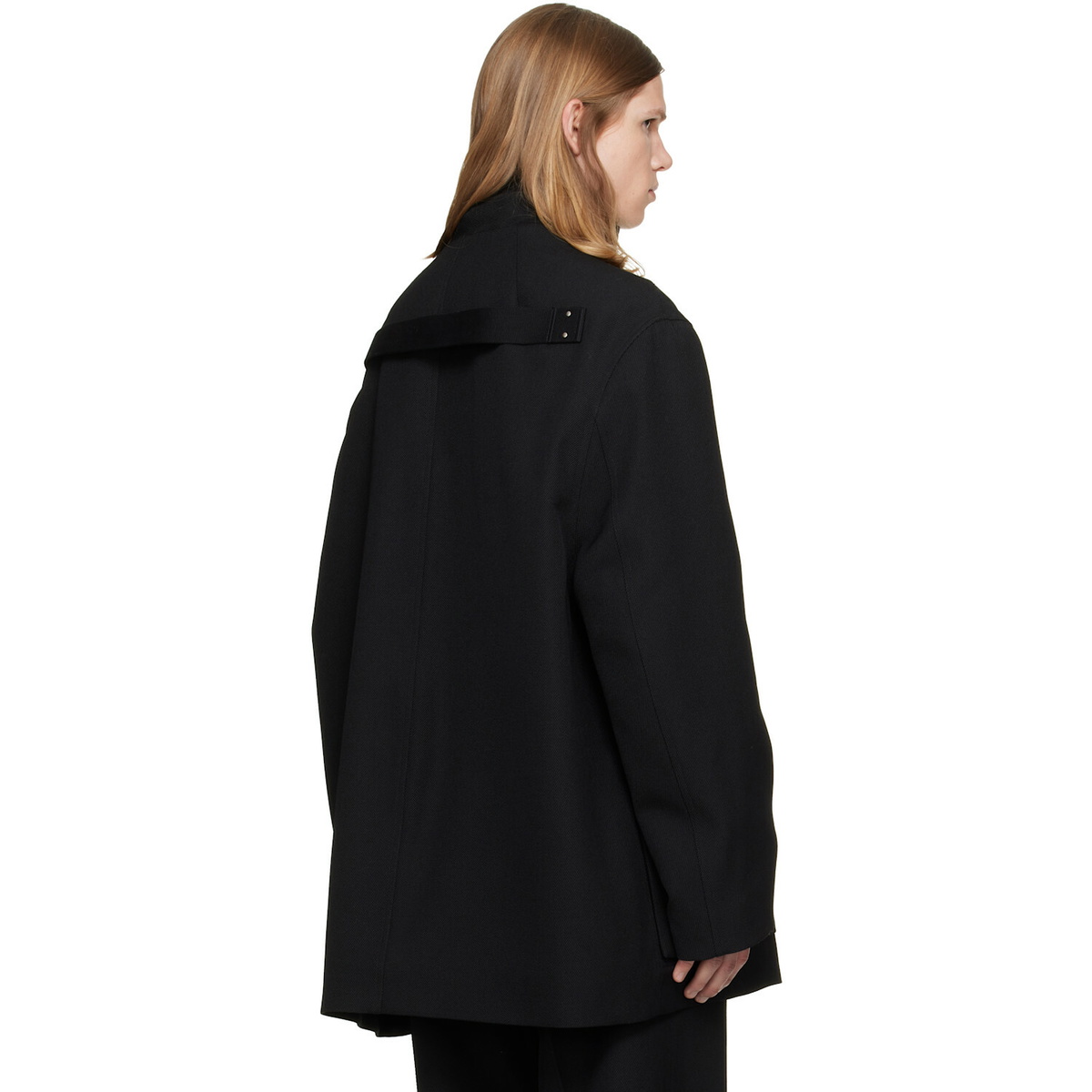 Rick Owens Black Tower Collared Mac Coat