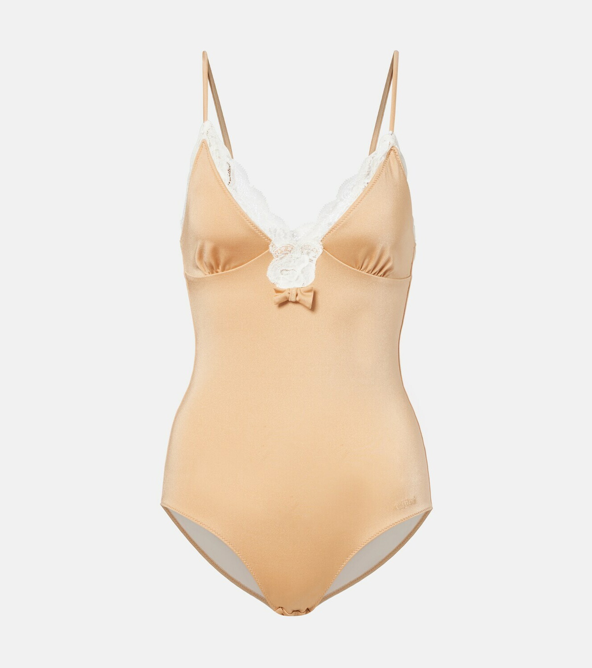 Chloé Bow-detail lace-trimmed bodysuit