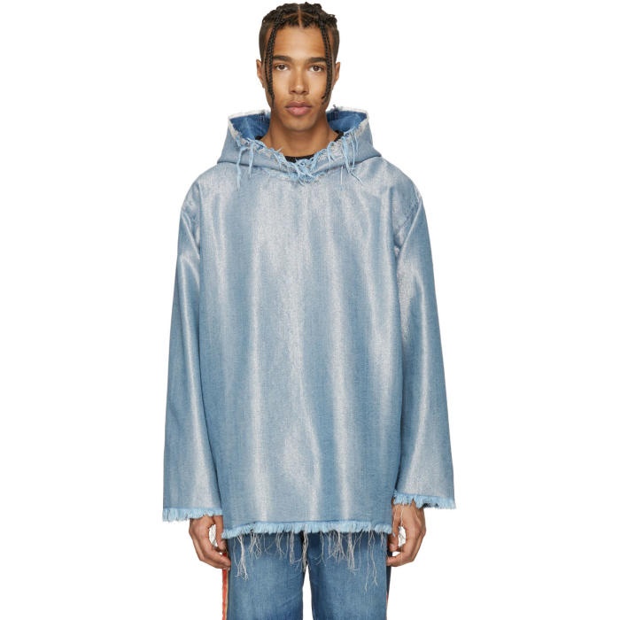 Photo: Marques Almeida Blue and Silver Denim Oversized Hoodie