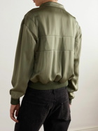 SAINT LAURENT - Logo-Embroidered Wool-Trimmed Satin Bomber Jacket - Green
