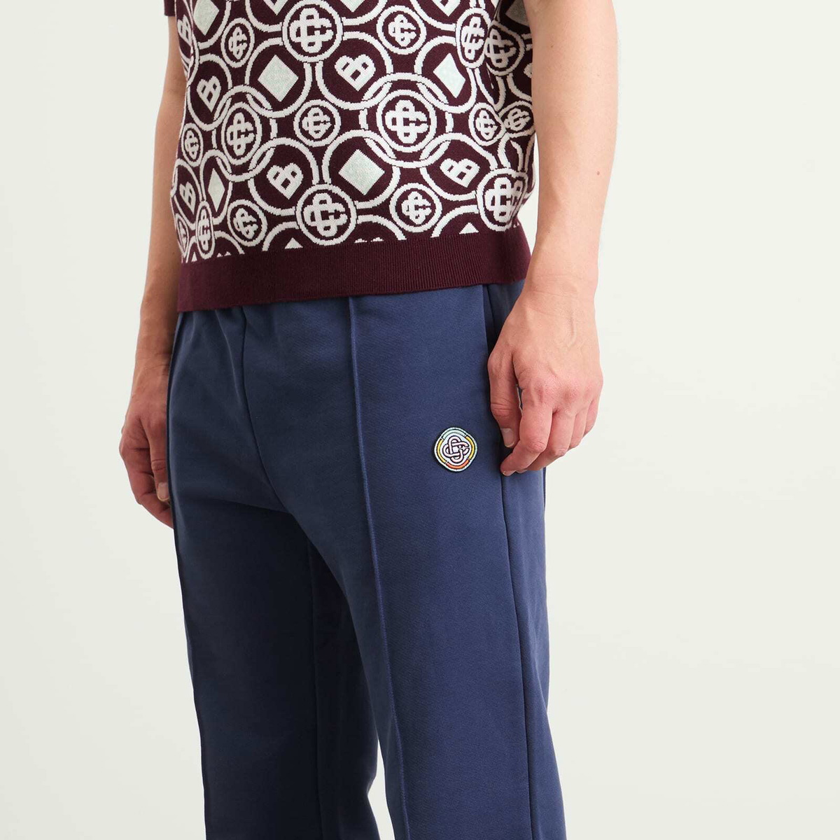 Casablanca Men's Navy Loopback Patch Open Hem Jogger in Dress Blue