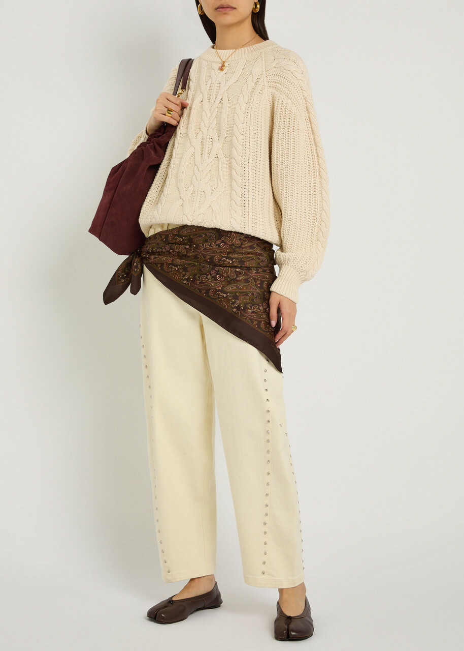 Free People Frankie Cable-knit Cotton Jumper Ivory