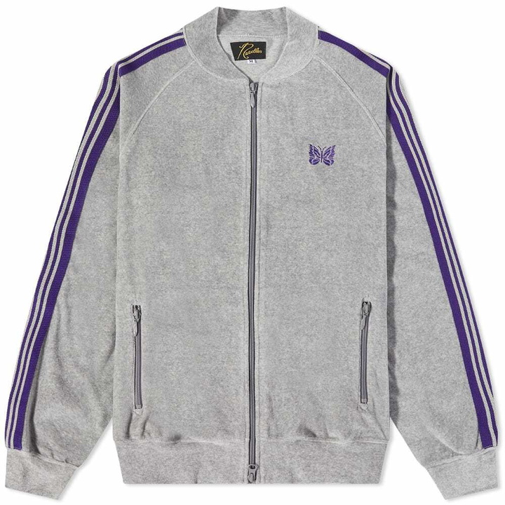 Photo: Needles Men's Velour Bomber Track Jacket in Grey