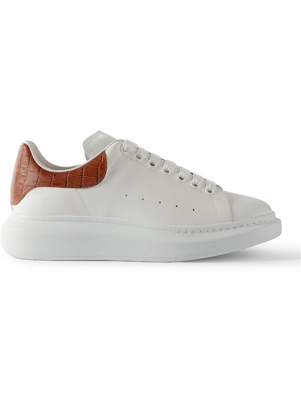 Photo: Alexander McQueen - Exaggerated-Sole Croc-Effect Trimmed Leather Sneakers - White