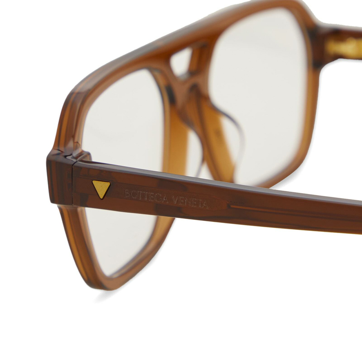 Bottega Veneta Eyewear Men's Bottega Veneta Triangle Stud Optical Glasses in Brown/Transparent 