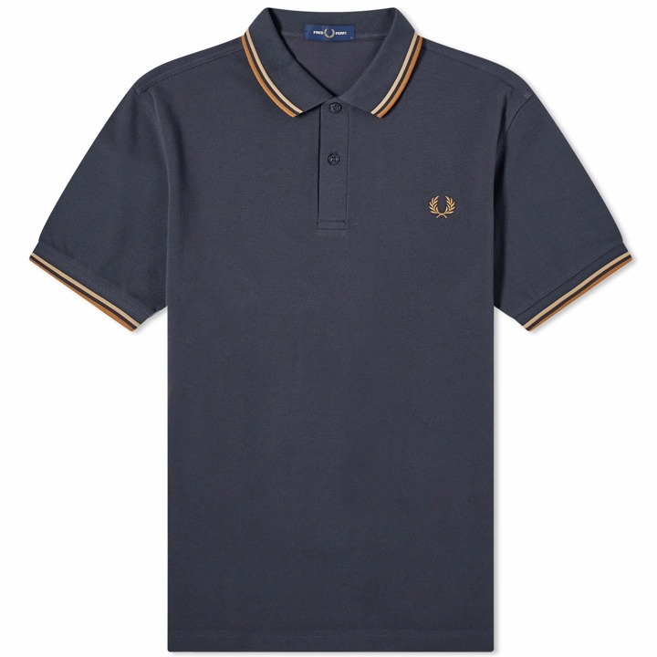 Photo: Fred Perry Men's Twin Tipped Polo Shirt in Grey/Stone/Caramel