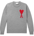 AMI - Oversized Logo-Intarsia Virgin Wool Sweater - Gray