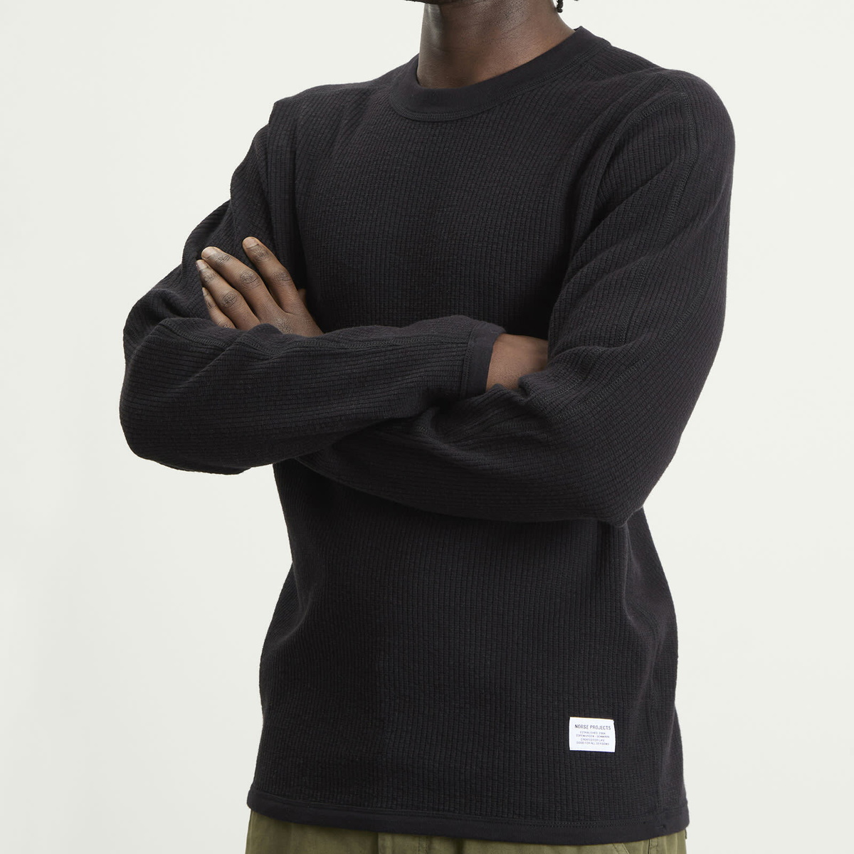 Norse Projects Men's Stevns Military Rib Long Sleeve T-Shirt in Black