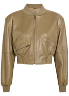 Chloe Sculpted Leather Cropped Bomber Jacket Brown