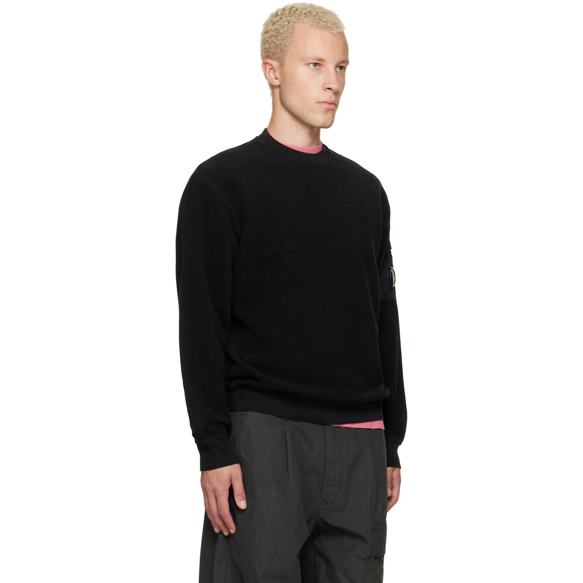 C.P. Company Black Crew Neck Brushed Emerized Diagonal Fleece Sweatshirt