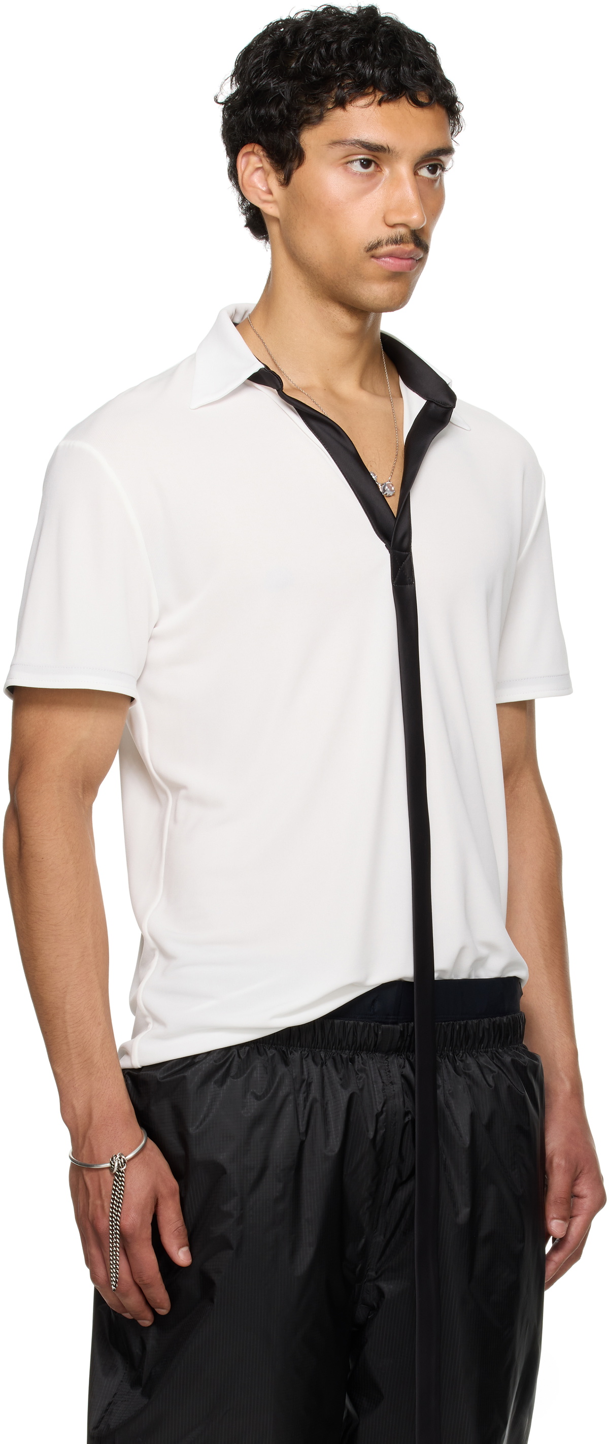 AARON ESH SSENSE Exclusive White Satin Strip Polo