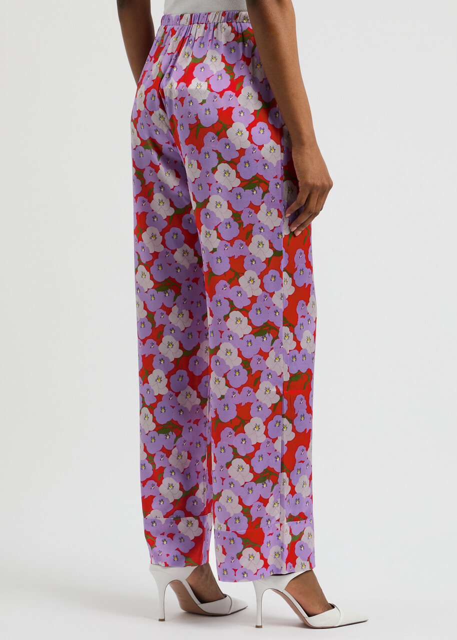 Bernadette Louis Floral-print Silk-satin Trousers Red