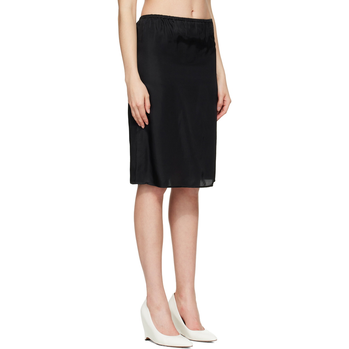 MM6 Maison Margiela Black Satin Midi Skirt