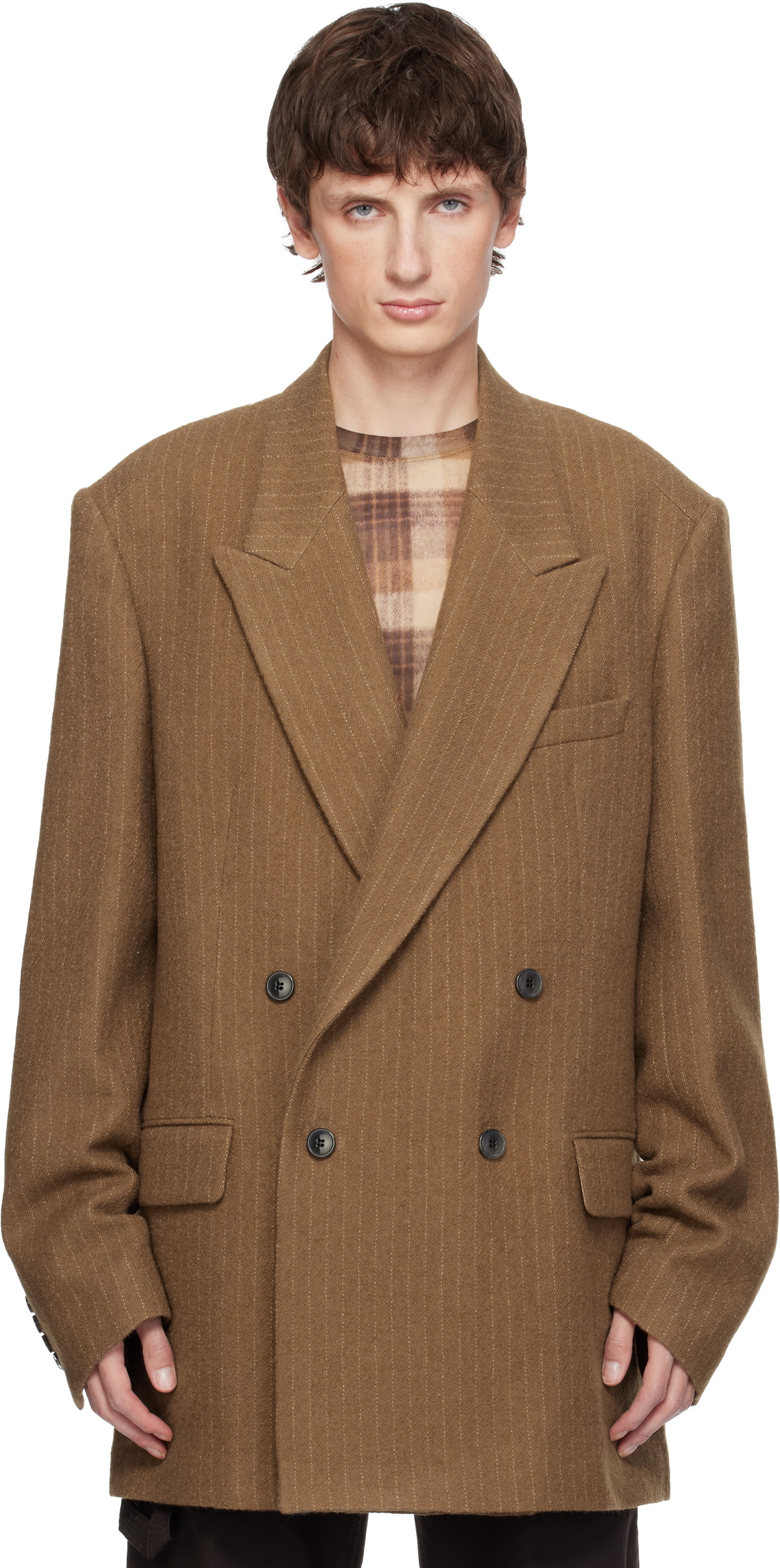 Dries Van Noten Tan Pinstripe Blazer Dries Van Noten