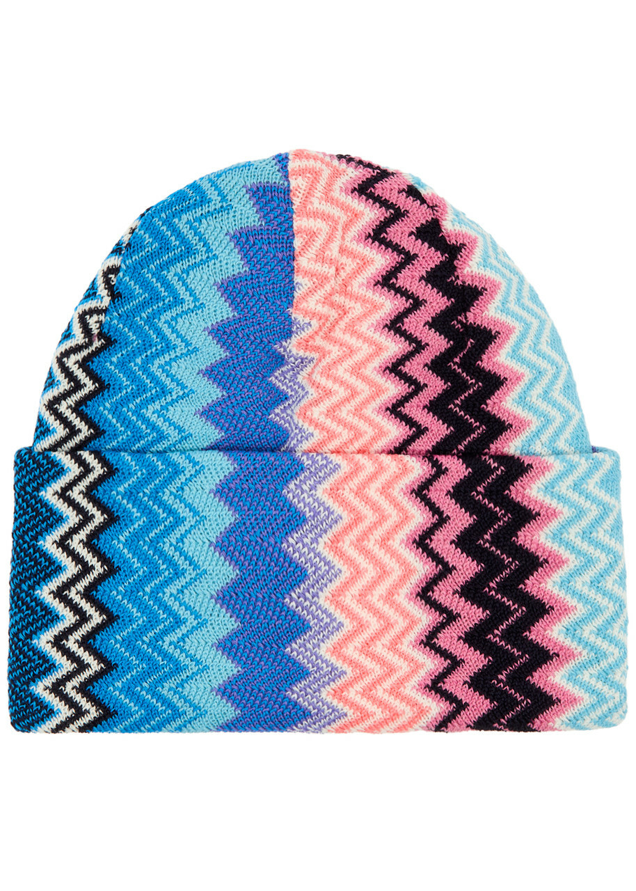 Missoni Zigzag intarsia Wool blend Beanie Blue One Size Missoni