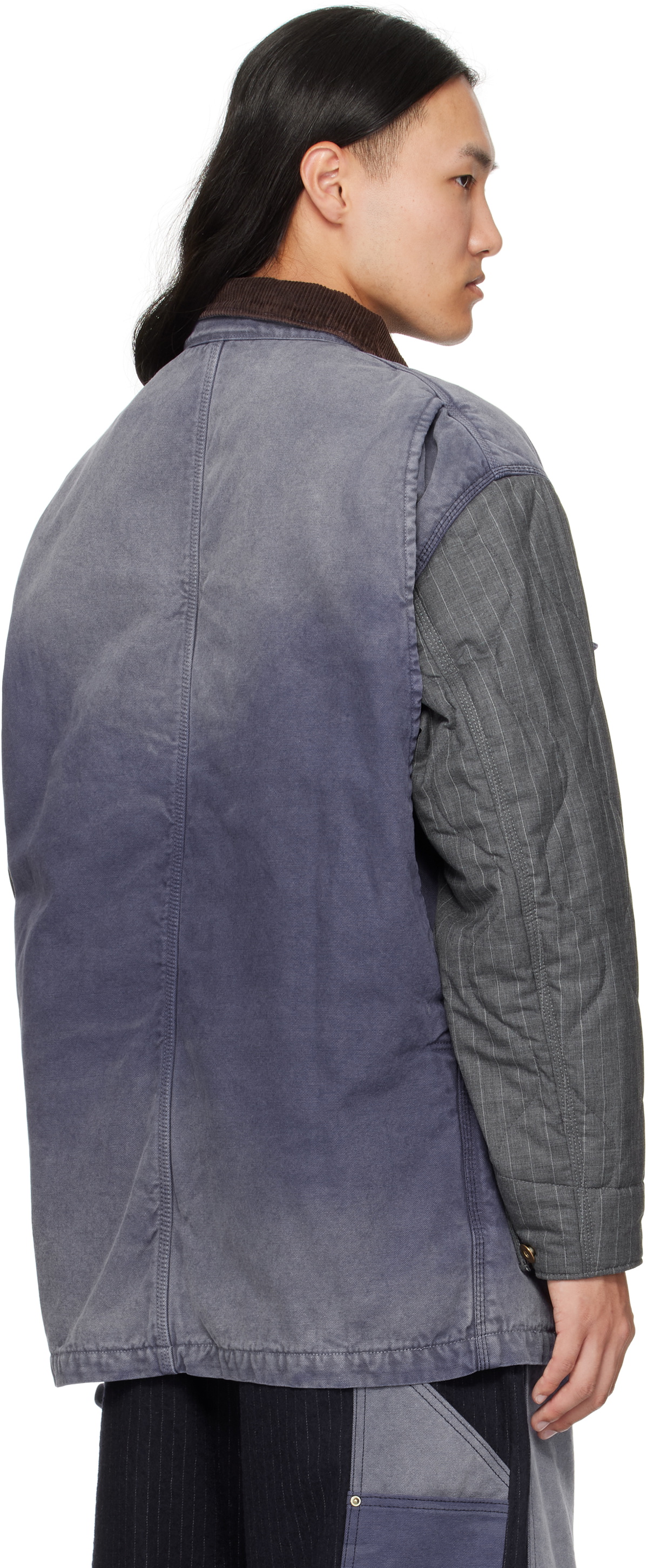Khoki Blue Vintage-Effect Work Coat