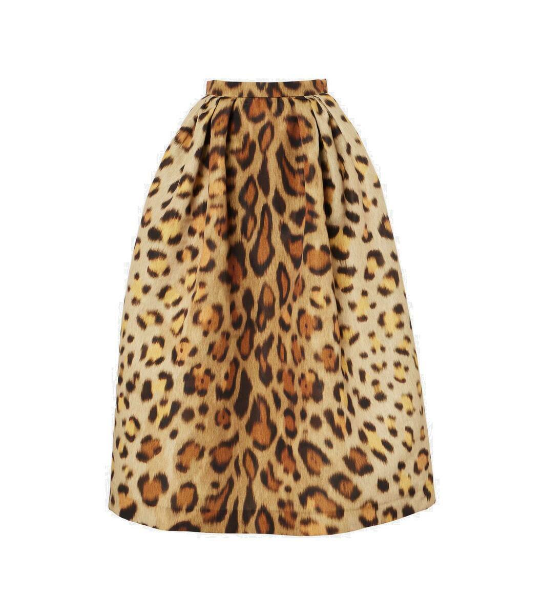 Oscar de la Renta Leopard-print faille midi skirt Oscar de la Renta
