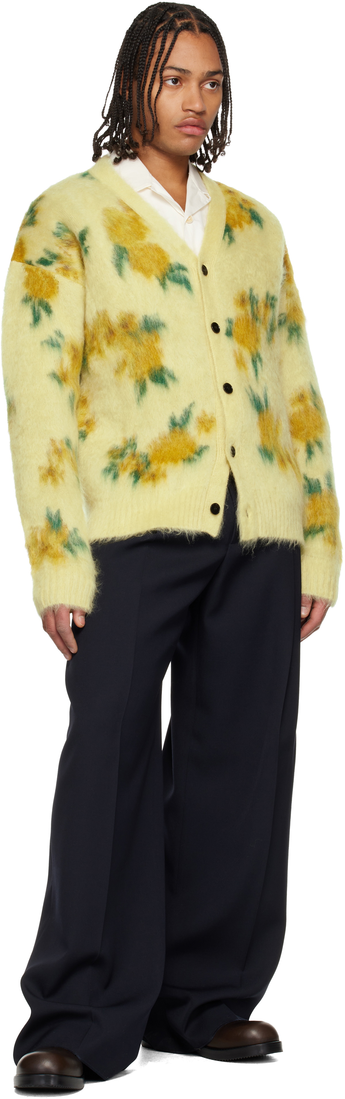 Jil Sander Yellow Wool Blend V-Neck Cardigan Jil Sander