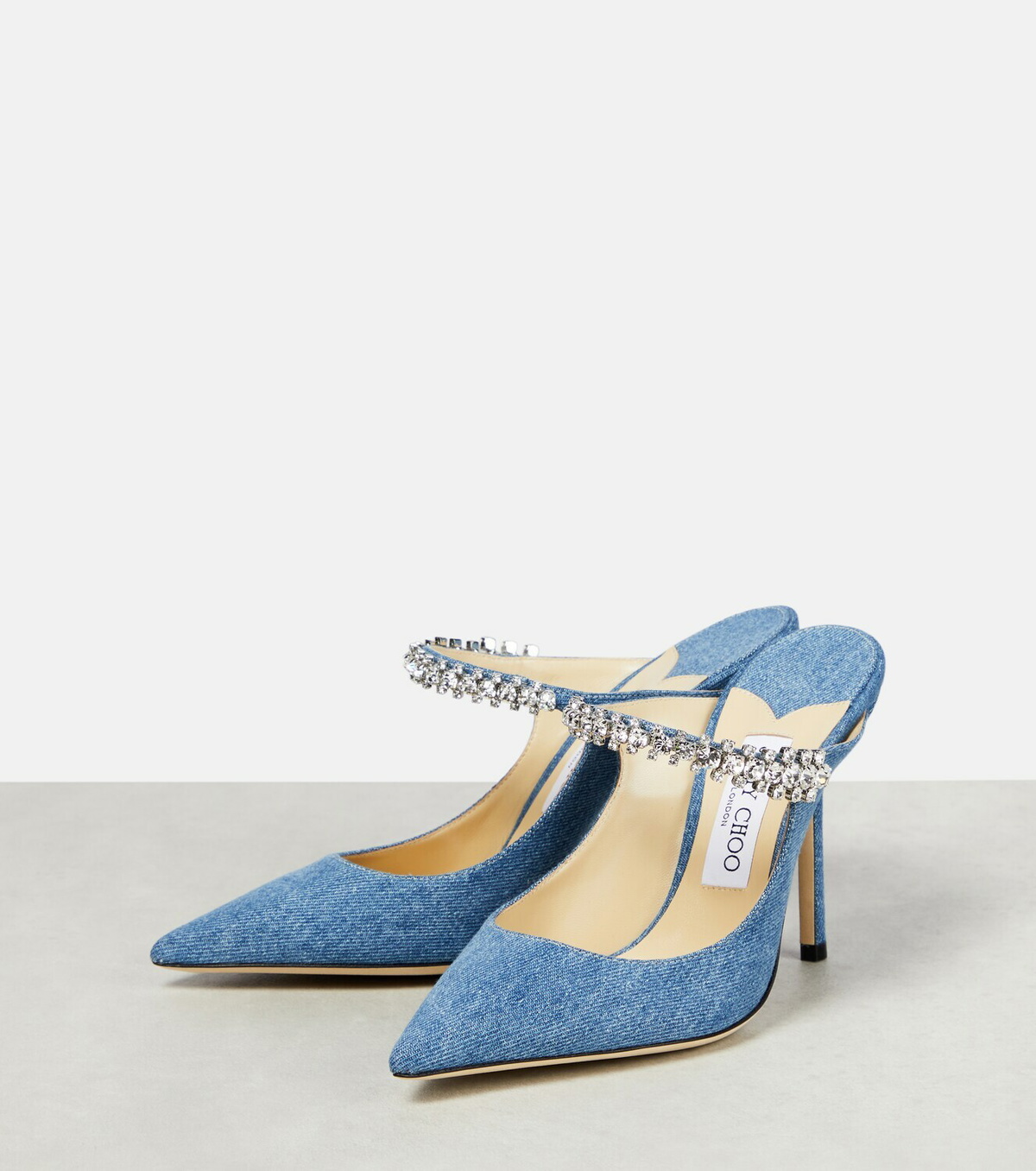 Jimmy Choo - Bing 100 embellished denim mules Jimmy Choo