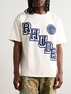 Rhude - Collegiate Logo-Print Cotton-Jersey T-Shirt - Neutrals