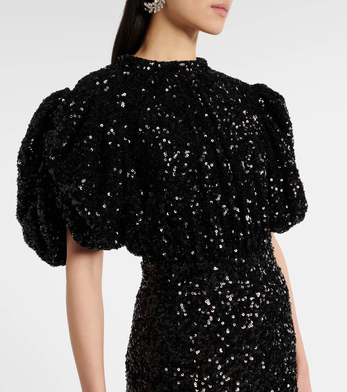 ワンピース ROTATE MIDI DRESS WITH SEQUINS AND PUFF SLEEVES Sequined puff-sleeve midi dress in gold - Rotate | Mytheresa